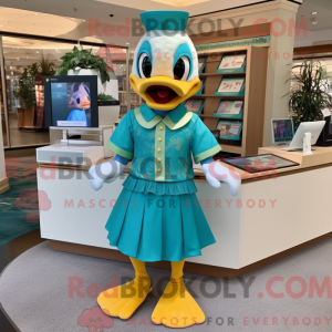 Teal Duck mascot costume...