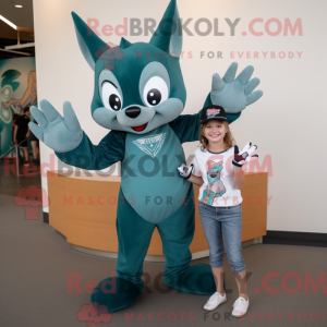 Teal Bat mascot costume...