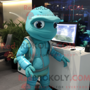 Cyan datamaskin maskot...