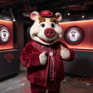 Maroon Pig mascot costume...