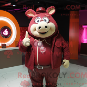 Maroon Pig mascot costume...