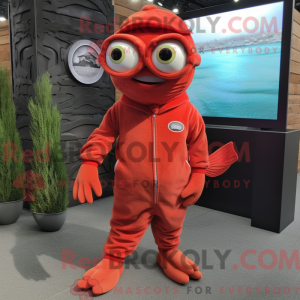 Röd laks maskot draktfigur...