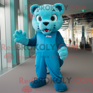 Cyan Puma maskot kostyme...