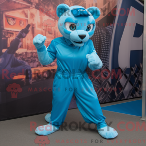 Cyan Puma mascot costume...