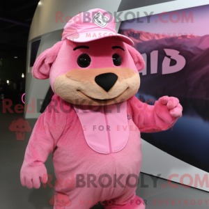 Pink Beaver maskot kostume...