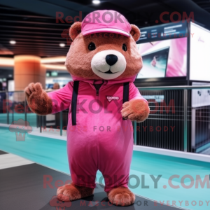 Pink Beaver maskot kostume...