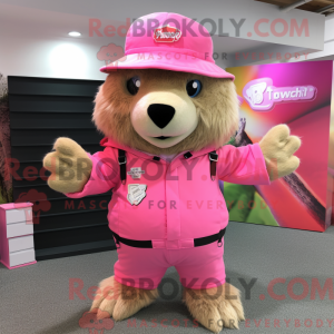 Pink Beaver maskot kostume...