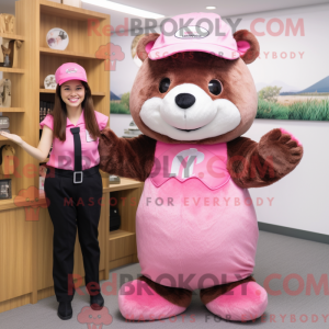 Pink Beaver maskot kostume...