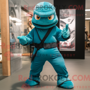 Teal Ninja mascot costume...