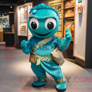 Teal Ninja mascot costume...