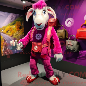 Magenta ged maskot kostume...