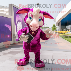 Magenta ged maskot kostume...