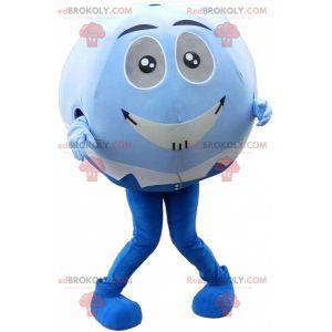 Blauwe en witte bal mascotte. Mascotte met ronde kop -