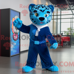 Blue Jaguar mascot costume...