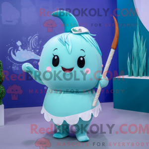 Cyan Narwhal mascot costume...