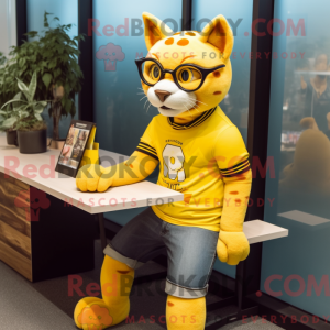 Gul Bobcat maskot kostume...