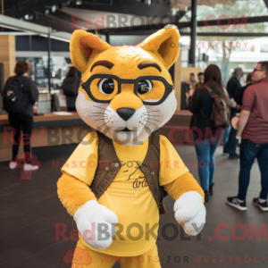 Gul Bobcat-maskotdraktfigur...