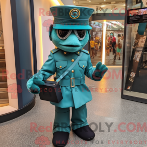 Teal Soldier mascot costume...