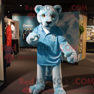 Cyan Puma maskotdraktfigure...