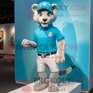 Cyan Puma mascot costume...