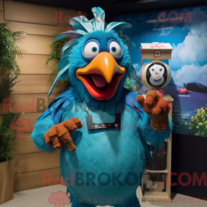 Cyan Rooster mascot costume...