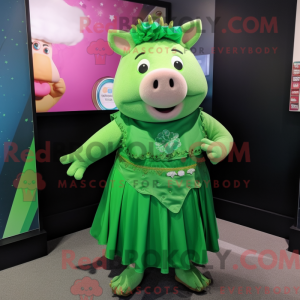Green Pig mascot costume...