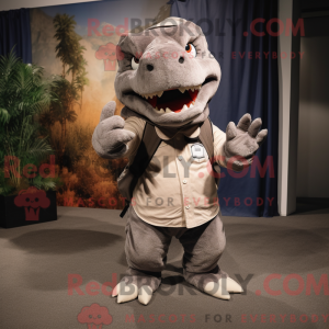Grå T Rex maskot kostume...