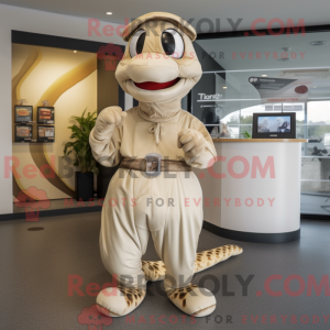 Beige Python maskot kostume...