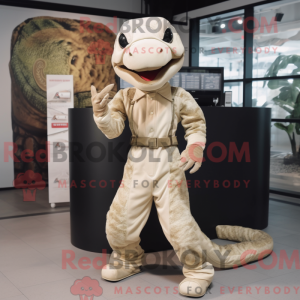 Beige Python maskot kostume...