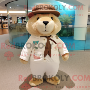 Cream Beaver maskot kostume...