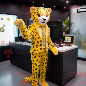 Gul Leopard maskot kostume...