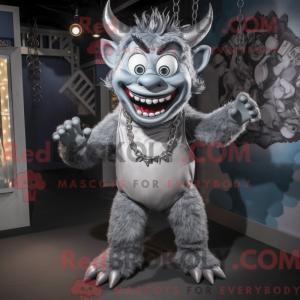 Silver Demon mascot costume...