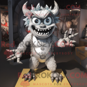 Silver Demon mascot costume...
