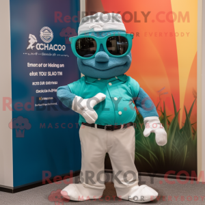 Teal King mascot costume...