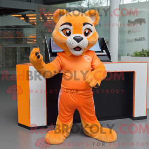 Orange Puma maskot kostume...