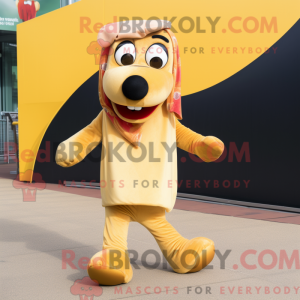 Gold Hot Dog maskot kostume...