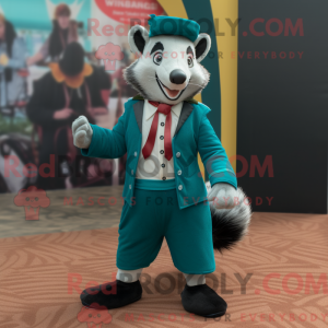 Teal Badger mascot costume...