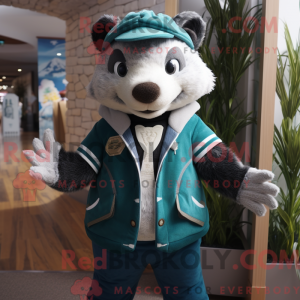 Teal Badger mascot costume...