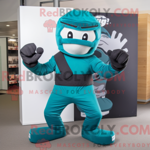 Teal Ninja mascot costume...