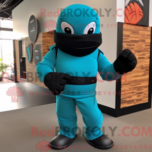 Teal Ninja mascot costume...