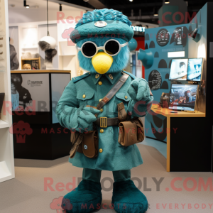 Teal Soldier mascot costume...
