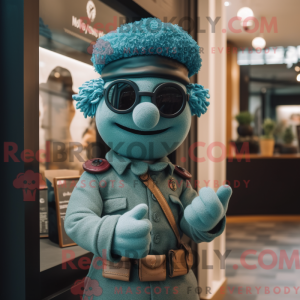 Teal Soldier mascot costume...