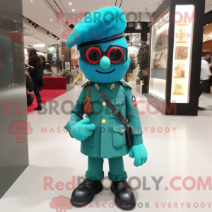 Teal Soldier mascot costume...