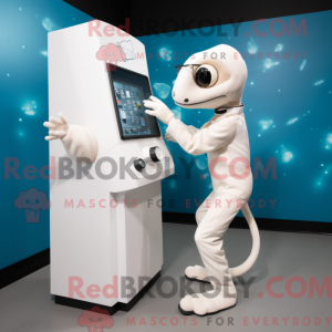 Witte gekko-mascottekostuum...