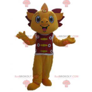 Geel en rood draakmascotte. Lachende mascotte - Redbrokoly.com