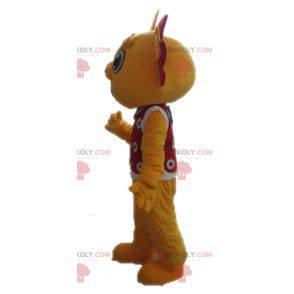 Geel en rood draakmascotte. Lachende mascotte - Redbrokoly.com