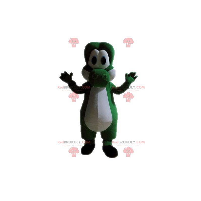 Groene en witte dinosaurus mascotte. Yoshi-mascotte -