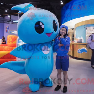 Blue Narwhal mascot costume...