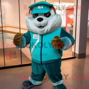 Teal Marmot mascot costume...