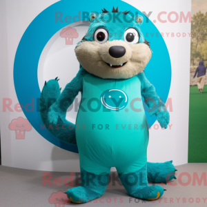 Teal Marmot mascot costume...